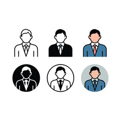 Collection of stylized business person icons in various designs and styles
