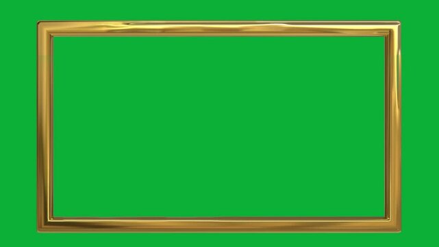 Golden 3D rectangle shape animation and flickering on green screen background for creative project	