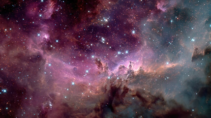 Obraz premium Dazzling cosmic nebula filled with swirling purple and blue colors, highlighted by bright stars, set in the vastness of space.
