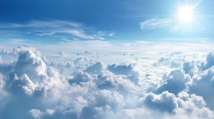 Naklejka premium The beautiful sky filled with clouds and radiant sunlight shining brightly.