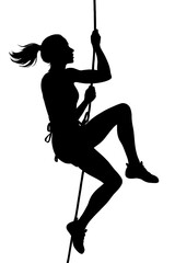 Female Rock Climber on Rope Silhouette - Woman Engaged in Extreme Sport