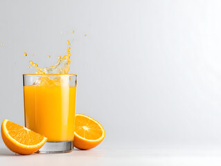 Fresh Orange Juice Splash in Glass with Ice on White Background 59143841 1