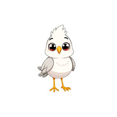 Obraz premium Cute cartoon white bird with big eyes isolated on white background