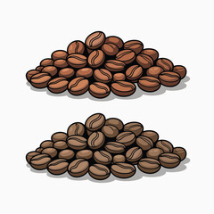 Two piles of roasted coffee beans isolated on white background