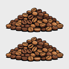 Two piles of roasted coffee beans illustration on a light gray background