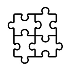 Obraz premium Connected Four Puzzle Pieces Outline Vector Icon - Problem Solving and Teamwork Symbol