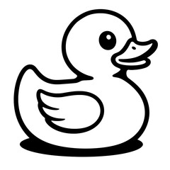 Cute Black Outline Rubber Duck Bath Toy Vector - Playful Childhood Icon