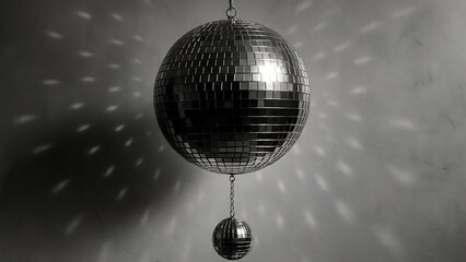 Obraz premium Disco Ball Reflections A Black and White Image of a Classic Disco Ball and its Sparkling Light