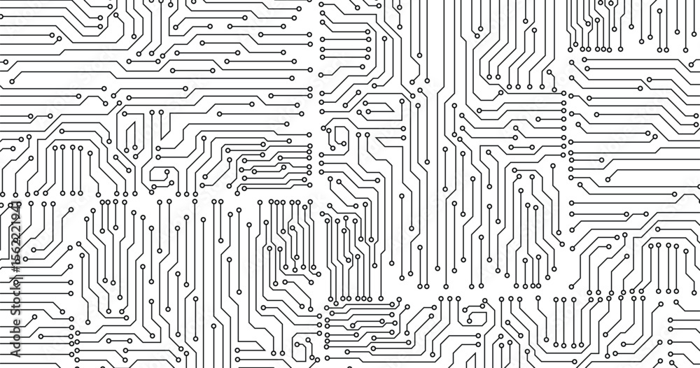 Poster vector circuit for communication technology background concept. seamless pattern of circuit board