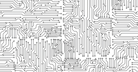 Vector circuit for communication technology background concept. seamless pattern of circuit board