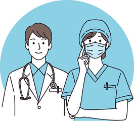 Doctor and Nurse Team in Medical Uniforms, Healthcare Professionals Illustration, Communication Concept