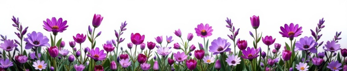Obraz premium Vibrant purple wildflowers, lush bouquet, isolated on white , close-up, rustic, greeting card
