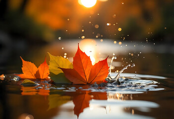 autumn leaves reflected in water