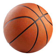 Fototapeta premium Close up of a textured orange basketball with black seams isolated on a white background