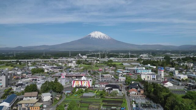 aerial view of Mount Fuji and the city of Gotemba