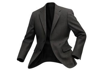 Stylish dark grey men's suit jacket isolated on transparent background for formal wear.
