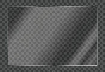 A glass effect featuring a collection of mirrors against a transparent backdrop, along with a transparent glass showcase, mirror, and window. This realistic glossy plate showcases glare in a vector.
