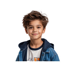 Portrait of a Smiling Young Boy in Denim Jacket