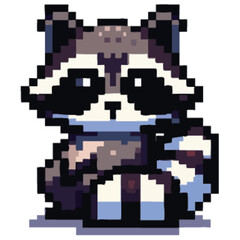 Cute Pixel Raccoon Sprite – 8-Bit Retro Game Character | Chibi Animal Pixel Art for Game Dev, NFT, Sticker, and Digital Asset