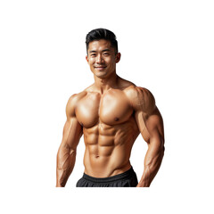 Confident and Muscular Asian Man Smiling