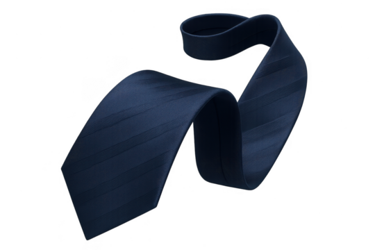 Classic dark blue necktie with subtle stripes, isolated on transparent background