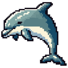 Obraz premium Pixelated dolphin illustration in shades of gray and white, isolated on a white background.