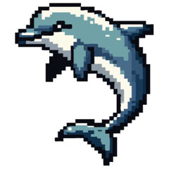 Obraz premium Pixelated dolphin illustration, showing a leaping marine mammal with detailed shading and form.