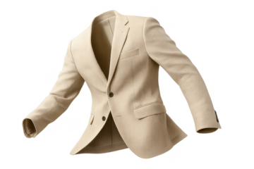 Stylish men's beige business suit jacket isolated on transparent background