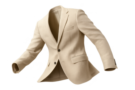Stylish men's beige business suit jacket isolated on transparent background