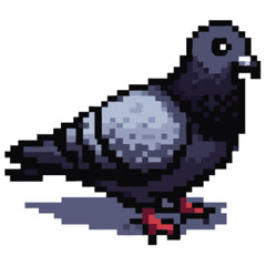 Pixelated illustration of a pigeon, side view, showing detailed design.