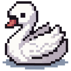 Fototapeta premium A charming pixel art depiction of a serene white swan gracefully floating on water.