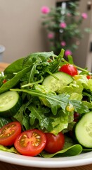 Fresh Green Salad with Tomatoes and Cucumbers