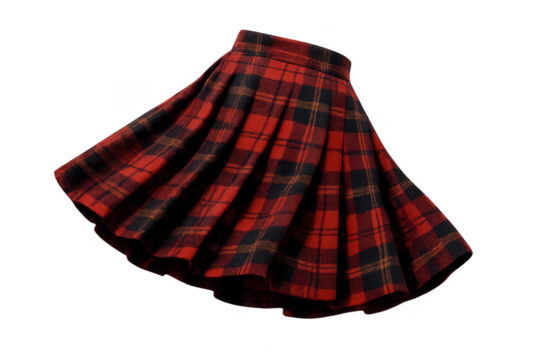 Stylish red and black plaid pleated mini skirt isolated on transparent background