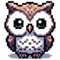 Adorable pixel art owl with large eyes, depicted in a cute, cartoonish style.