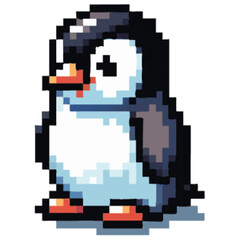 Pixelated penguin illustration stands alone, showcasing a simple, digital design.