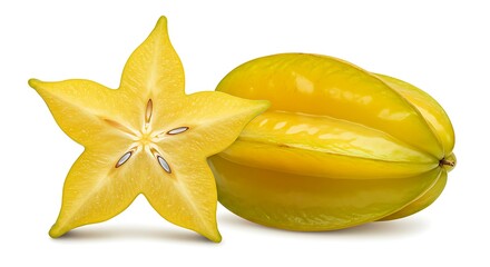 Fototapeta premium Star Fruit Duo: Whole and Sliced Exotic Delights