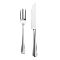 Silver fork and knife on white background for dining table setting  