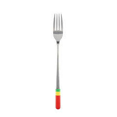 Fork with colorful handle in minimalistic design on white background  