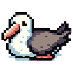 Pixel art illustration of a resting seagull.