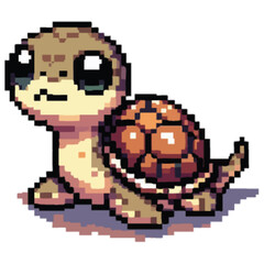Obraz premium Adorable pixel art depiction of a small turtle with large, expressive eyes.