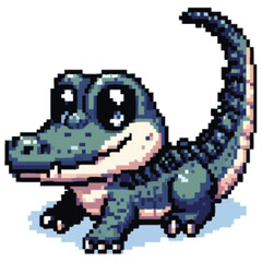 Obraz premium A charming pixel art illustration of a smiling baby alligator.