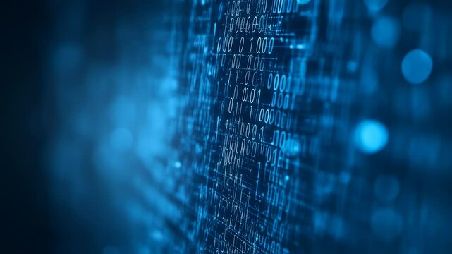 Blue Digital Code Rain Falling Vertically in Futuristic Data Matrix Style