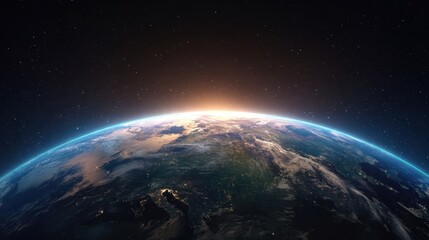 Fototapeta premium The Earth Rising Above the Cosmic Horizon in a Stunning Celestial Scene