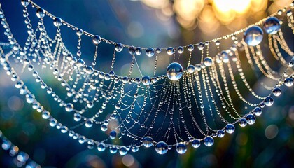 Dew-Kissed Spiderweb in Morning Sunlight Creating Sparkling Patterns