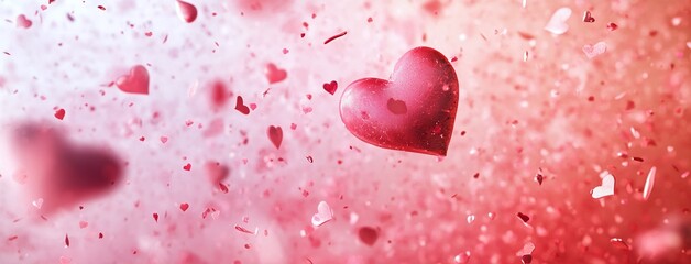 Fototapeta premium Elegant pink background with scattered hearts of different sizes and ample copyspace perfect for Valentines Day romantic designs and love themed projects