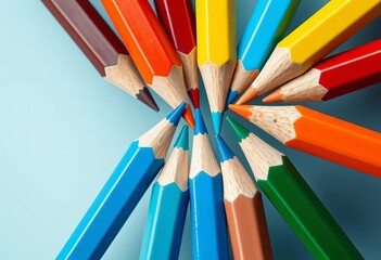 Fototapeta premium Close-up of sharpened pencils arranged in a team formation, signifying collaboration and leadership, execution, ambition
