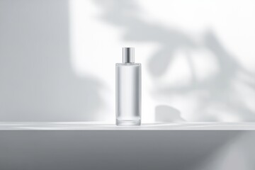 Minimalist skincare bottle in sunlit environment for anti dandruff shampoo design