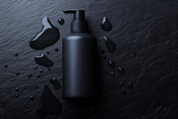 Sleek men's skincare shampoo bottle on black background design for branding