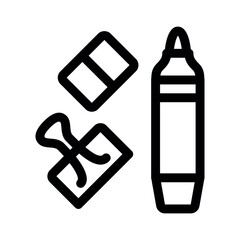 Marker, Eraser, Paperclip line icons.School supplies. Simple vector symbol used for school, travel, or education themes. Clean linear design, editable stroke, isolated on white.