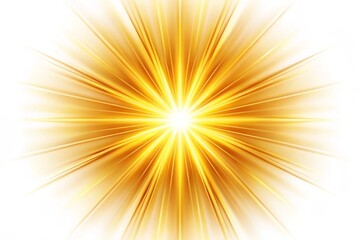 Obraz premium A radiant golden burst of light shines brightly, its rays emanating outwards in a dazzling display isolated on white background